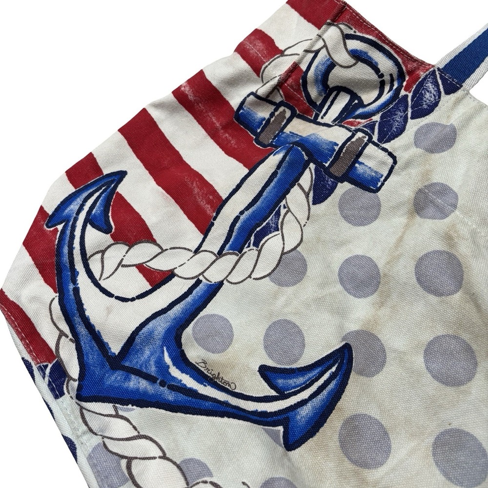 Brighton Nautical USA Patriotic Canvas Shopper Tote Beach Bag Approx 21x12x7.5 - Picture 5 of 8